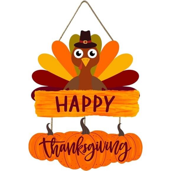 Fall Thanksgiving Turkey Sign for Front Door 14.5"x11.5" Happy Thanksgiving - Picture 1 of 8